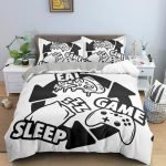 Gamer White Bedding Set For Young People Creative Fashionable Unique Design Bed & Pillow Sheet