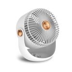 Rechargeable fan,white color,ABS material, product size(LxWxH):150x150x289mm,built-in 3.7V 2400mah 18650 battery pack by Camelion