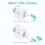 ⁦Choetech 65W Dual USB C Port GaN Charger - White⁩ - الصورة ⁦4⁩