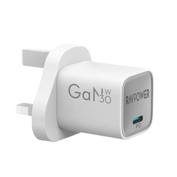 راف باور RP-PC1056 ميني شاحن USB-C GaN بقوة 30 واط ابيض— RP-PC1056W