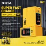 ⁦WEKOME WP-U155 Charger GaN 100W 1A+2C (UK) - Yellow⁩ - الصورة ⁦4⁩