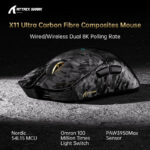 ⁦ماوس ألعاب ATTACK SHARK X11 ULTRA بوزن 63g، هيكل من ألياف الكربون، اتصال لاسلكي 8K، حساس PAW3950MAX، حتى 42000 DPI و20000 FPS - رمادي⁩ - الصورة ⁦6⁩