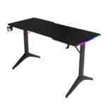 طاولة ألعاب 110 سم سطح كاربون فايبر مع إضاءة RGB وحوامل أكواب وسماعات - اسود