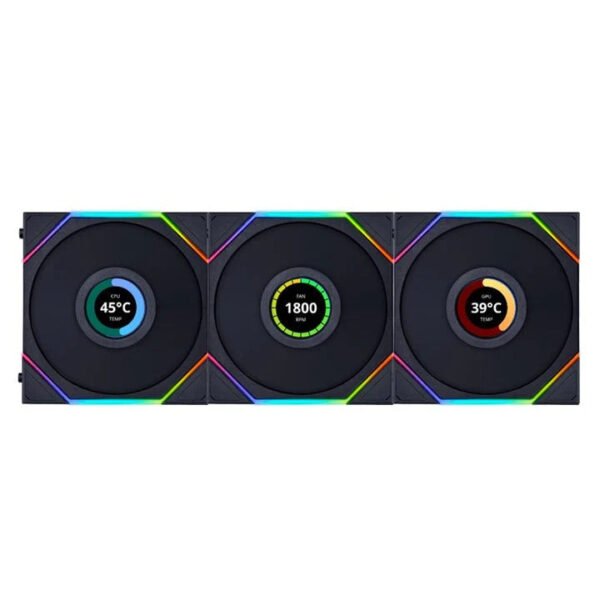 ليان لي مروحة كيس UNI Fan SL لاسلكية LCD مقاس ١٢٠ مم إضاءة ARGB مع شاشة ١٫٦ بوصة باك ٣ مراوح لون أسود