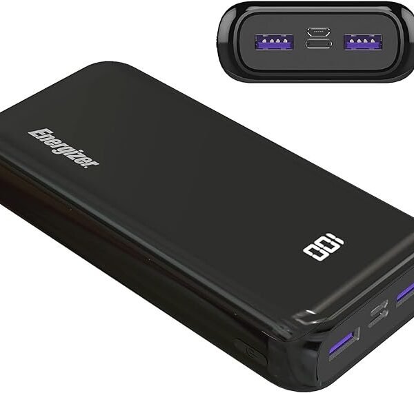 Energizer Ultimate 20000 mAh Power Bank, 22.5W,  Triple Output, with Power Delivery USB-C Output and Fast Charge, Dual Input, LCD Indicator, Black