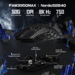 ⁦ATTACK SHARK R5 Ultra 39g SUPERLIGHT Carbon Fiber Wireless 8K PAW3950MAX Gaming Mouse PAW3950MAX up to 42000 DPI - Black⁩ - الصورة ⁦4⁩