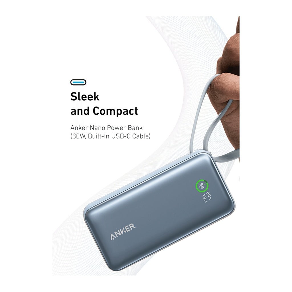 ⁦باور بانك أنكر نانو (30 واط، كابل USB-C مدمج) 10000 PD - أزرق A1259H31⁩ - الصورة ⁦3⁩
