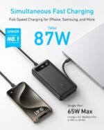 ⁦باور بانك أنكر A1383H11 (20000 امبير ، 87 وات، كابل USB-C مدمج) - أسود⁩ - الصورة ⁦6⁩