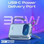 ⁦بنك طاقة بروميت فائق الصغر بسعة 20000 مللي أمبير، بقوة 35 واط، مزود بكابل USB-C وكابل لايتينج مدمجين - أزرق⁩ - الصورة ⁦2⁩