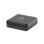 SIA desktop charger GAN PD/PPS/QC 200W WITH 5 TPYE-C PORTS AND 1 USB-A PORT - BLACK -UK