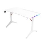 طاولة ألعاب 110 سم سطح كاربون فايبر مع إضاءة RGB وحوامل أكواب وسماعات - ابيض