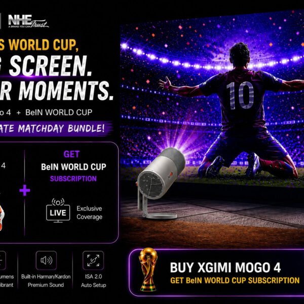 حزمة كأس العالم: جهاز XGIMI MoGo 4 Google TV سينما محمولة، شحن من النوع C، دقة 1080 بكسل، سطوع 450 لومن ISO، بطارية مدمجة تدوم 2.5 ساعة (اشتراك مجاني لمدة شهر واحد في كأس العالم)