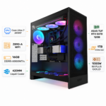 كمبيوتر الألعاب المخصص بمعالج إنتل كور ألترا 7 265 كي إف، كارت شاشة أسوس توف آر تي إكس 5070 بسعة 12 جيجابايت، رامات 16 جيجابايت دي دي آر 5، هارد إس إس دي إن في إم إي بسعة 1 تيرابايت، ويندوز 11 برو