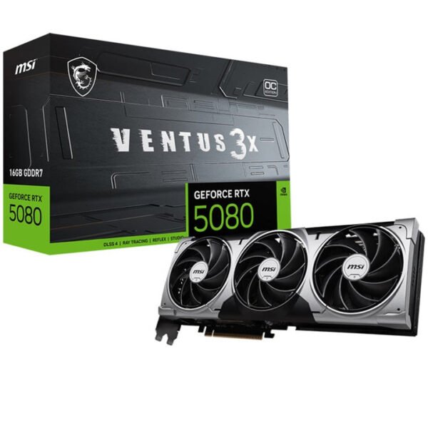 بطاقة رسومات الألعاب MSI GeForce RTX 5080 16GB GDDR7 Ventus 3X OC - أسود