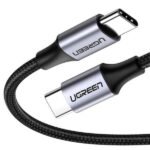 كابل UGREEN USB-C إلى USB-C دائري بطول 1 متر، بموصلات ألمنيوم مطلية بالنيكل، لون رمادي-أسود الموديل US261 – US261-50150