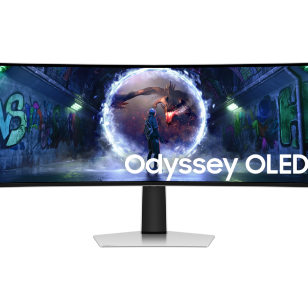 شاشة سامسونج أوديسي G9 G932 للألعاب، مقاس 49 بوصة، بتقنية OLED ودقة QHD مزدوجة (5120 × 1440)، ومعدل تحديث 240 هرتز، وزمن استجابة 0.03 مللي ثانية، وإمكانية تعديل الارتفاع مع الإمالة - فضي LS49DG932SMXUE