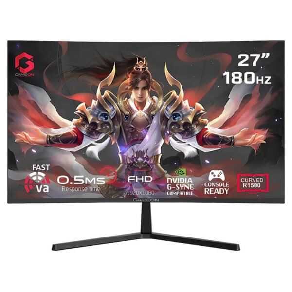 جيم اون شاشة العاب موديل GC27F180VA برو سيريز 27 بوصة، دقة عرض كاملة FHD، معدل تحديث 180 هرتز، زمن استجابة MPRT 0.5 مللي ثانية، HDMI 2.1، شاشة ألعاب منحنية بسرعة VA 1500R بنسبة 16:9 (تدعم PS5) - أسود