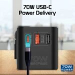 ⁦بروميت محول سفر GaN بقدرة 70 واط مع كابل USB-C مدمج قابل للسحب - أسود⁩ - الصورة ⁦8⁩