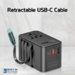 ⁦بروميت محول سفر GaN بقدرة 70 واط مع كابل USB-C مدمج قابل للسحب - أسود⁩ - الصورة ⁦9⁩