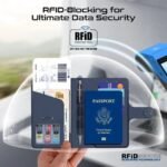 ⁦بروميت حافظة جواز سفر جلدية نحيفة مضادة للفقد مع حماية آر إف آي دي وتتبع ذكي - أزرق⁩ - الصورة ⁦4⁩