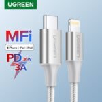 ⁦يوجرين كابل USB-C إلى Lightning ذكر/ذكر بقوة 20 واط هيكل ألومنيوم مضفر 1 متر فضي — US304-70523⁩ - الصورة ⁦3⁩