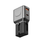 محول سفر Energea TravelGo بمنفذ واحد USB-C و USB-A بقدرة 35 واط بتقنية الشحن السريع PD - أسود معدني