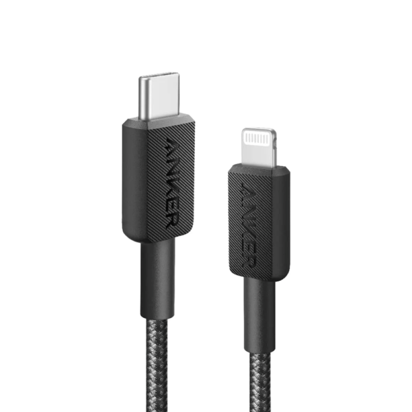 Anker 322 USB-C to Lightning Cable Fast Charging Braided (0.9m/3ft) – Black, A81B5H11
