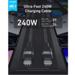 ⁦Anker A82E2 USB-C to USB-C Cable 240W – Soft, Durable – 3ft/0.9m, Black – A82E2H11⁩ - الصورة ⁦2⁩