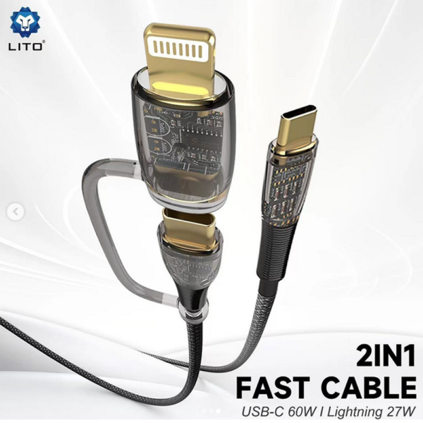 LITO LD12 2 in 1 Fast Charging Cable 60W – USB C, 27W – Lightning