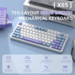 ⁦لوحة مفاتيح ميكانيكية ATTACK SHARK X85 بتصميم 75% مع اتصال Tri-Mode وتركيب Gasket-Mounted - White Purple Jade Switch⁩ - الصورة ⁦5⁩