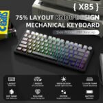⁦لوحة مفاتيح ميكانيكية ATTACK SHARK X85 بتصميم 75% مع اتصال Tri-Mode وتركيب Gasket-Mounted - Gradient Black White Jade Switch⁩ - الصورة ⁦3⁩