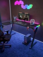 ⁦جاماكس P201-LB طاولة ألعاب كاربون فايبر RGB مقاس 140x100x74 سم مع ماوس باد (شكل L - يسار) - أسود (غير شامل التركيب)⁩ - الصورة ⁦4⁩
