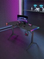 ⁦جاماكس D2208B طاولة ألعاب كاربون فايبر RGB مقاس 140x60x74 سم مع ماوس باد - أسود⁩ - الصورة ⁦4⁩