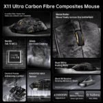 ⁦ماوس ألعاب ATTACK SHARK X11 ULTRA بوزن 63g، هيكل من ألياف الكربون، اتصال لاسلكي 8K، حساس PAW3950MAX، حتى 42000 DPI و20000 FPS - Purple⁩ - الصورة ⁦8⁩