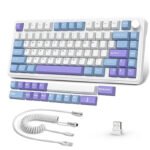 ⁦لوحة مفاتيح ميكانيكية ATTACK SHARK X85 بتصميم 75% مع اتصال Tri-Mode وتركيب Gasket-Mounted - White Purple Jade Switch⁩ - الصورة ⁦2⁩