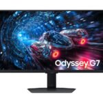 شاشة سامسونج أوديسي G7 G70F مقاس 27 بوصة بدقة 4K (3840×2160)، معدل تحديث مزدوج 180Hz أو 360Hz FHD، زمن استجابة 1ms، G-Sync، Pivot، HDMI 2.1، لوحة IPS مسطحة – أسود