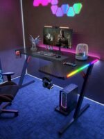 ⁦وحدة ألعاب بلاي ستيشن مع طاولة غاماكس سوداء على شكل حرف L بإضاءة RGB (140*100*74) وكرسي ألعاب غاماكس جلدي⁩ - الصورة ⁦8⁩