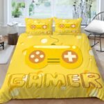 طقم مفروشات أصفر بتصميم جيمر للشباب بتصميم عصري ومبتكر للسرير والوسائد