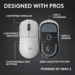 ⁦Logitech Pro X Superlight 2c (Compact) LIGHTSPEED Wireless Gaming Mouse 44K DPI, 53g, White⁩ - الصورة ⁦3⁩