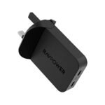 راف باور RP-PC1079 PD Pioneer شاحن حائط ثنائي USB-C بقوة 65 واط أسود