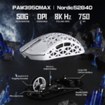 ⁦ATTACK SHARK R5 Ultra 39g SUPERLIGHT Carbon Fiber Wireless 8K PAW3950MAX Gaming Mouse PAW3950MAX up to 42000 DPI - White⁩ - الصورة ⁦2⁩