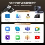 كاميرا ويب UGREEN بدقة 4K للكمبيوتر مع ميكروفون وغطاء خصوصية وزاوية تصوير 70° (CM831 – 65381) - Image 3