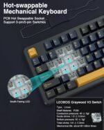 ⁦لوحة مفاتيح ميكانيكية AULA F87 – بتصميم TKL مدمج – 87 مفتاح – تركيب Gasket – اتصال سلكي عبر Type‑C – مفاتيح LEOBOG Grey Wood V3 – أسود⁩ - الصورة ⁦5⁩