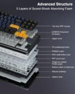 ⁦لوحة مفاتيح ميكانيكية AULA F87 – بتصميم TKL مدمج – 87 مفتاح – تركيب Gasket – اتصال سلكي عبر Type‑C – مفاتيح LEOBOG Grey Wood V3 – أسود⁩ - الصورة ⁦7⁩