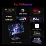 ⁦ASUS ROG Strix XG279CNS 27" FHD (1920x1080), 380Hz(OC) Refresh Rate, 0.3ms GTG Response, Extreme Low Motion Blur Sync (ELMB), DisplayHDR 400, HDMI 2.1, G-SYNC & FreeSync Compatible, Fast IPS Gaming Monitor - Black⁩ - الصورة ⁦6⁩