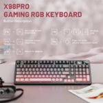 ⁦لوحة مفاتيح ألعاب ATTACK SHARK X98PRO بعدد 99 زرًا مع وضع اتصال ثلاثي، وشاشة عرض LED ملوّنة، ولوحة أرقام مدمجة - Pink Blueberry Switch⁩ - الصورة ⁦5⁩