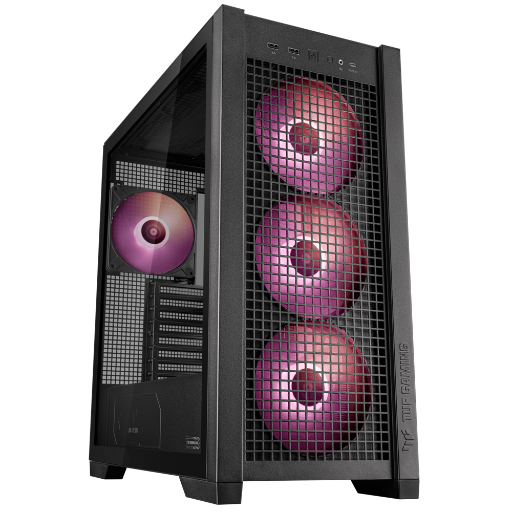 90DC00I0-B19000 ASUS TUF Gaming GT302 ARGB Tempered Glass Mid Tower PC Case – Black, 4-Fans - الصورة 1