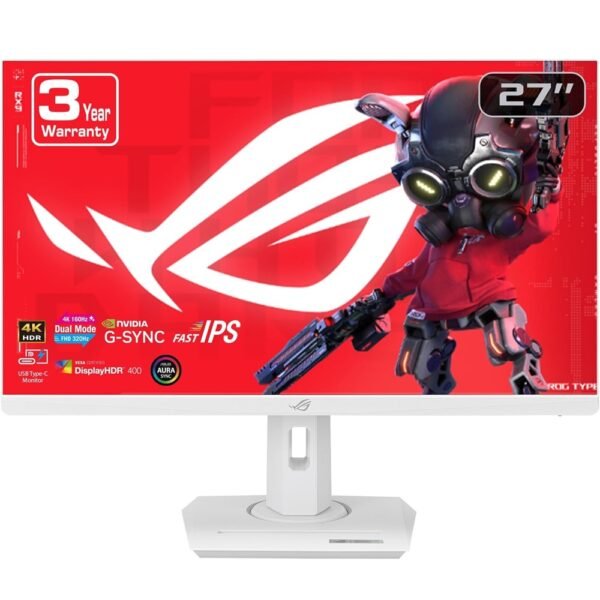ASUS 27″ ROG Strix XG27UCG-W Dual mode 4K 160Hz, FHD 320Hz, 1ms Fast IPS HDR400 USB-C HDMI 2.1 Gaming Monitor, White