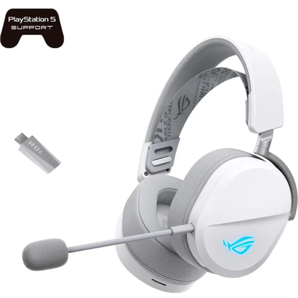 ASUS A501 ROG Pelta Tri-mode RGB Wireless SpeedNova Gaming Headset, White – 50mm Driver, 309g – Fabric Ear Cushions