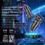 ⁦شاحن سيارة بمنفذين USB بقدرة 15 واط من سلسلة ويكوم WP-C40 فانجارد - أسود⁩ - الصورة ⁦4⁩